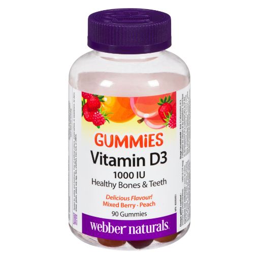 Picture of WEBBER NATURALS VITAMIN D3 1000IU GUMMIES - MIXED BERRY and PEACH 90S