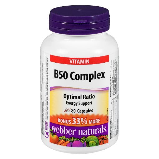 Picture of WEBBER NATURALS VITAMIN B50 COMPLEX BONUS CAPLET 60+20S                    