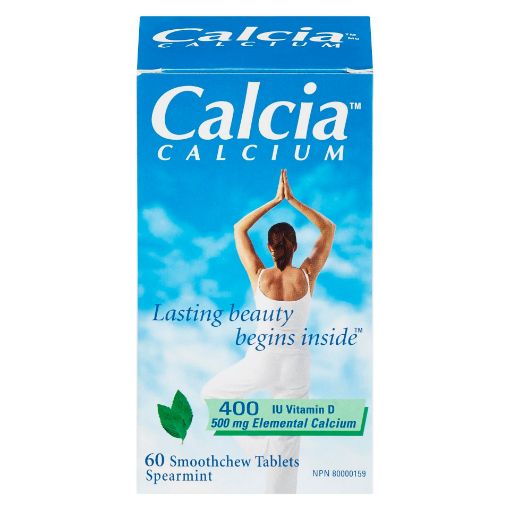 Picture of CALCIA CALCIUM 500MG W/D 400IU - SPEARMINT - CHEWABLE TABLETS 60S                  