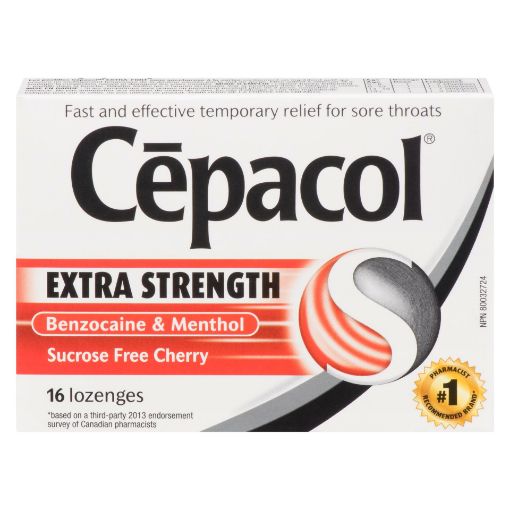 Picture of CEPACOL LOZENGES - EXTRA STRENGTH - CHERRY - SUGAR FREE 16S                