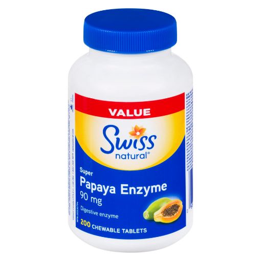 Picture of SWISS NATURAL PAPAYA ENZYME - SUPER - CHEWABLE TABLET 90MG 200S            