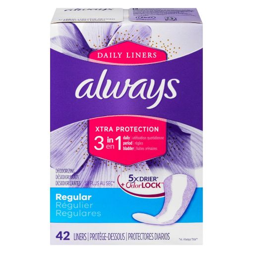 Picture of ALWAYS XTRA PROTECTION 3-IN-1 DAILY LINERS - REGULAR - UNSCENTED 42S       