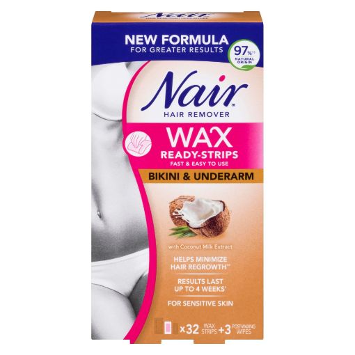 Picture of NAIR COLD WAX READY STRIPS COCONUT BIKINI/UNDERARM 32S + 3 WIPES           