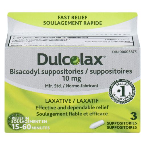 Picture of DULCOLAX SUPPOSITORIES 10MG 3S                                             
