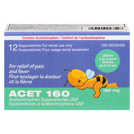 Picture of ACET SUPPOSITORIES 160MG 12S                                               