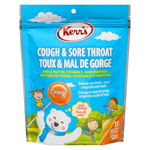 Picture of KERRS ORANGE MENTHOL COUGH and SORE THROAT LOLLYPOPS 15S