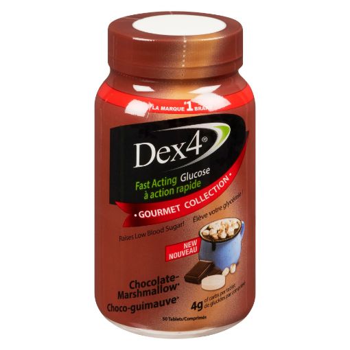 Picture of DEX 4 GLUCOSE TABLETS - BOTTLE - CHOCOLATE MARSHMALLOW 50S