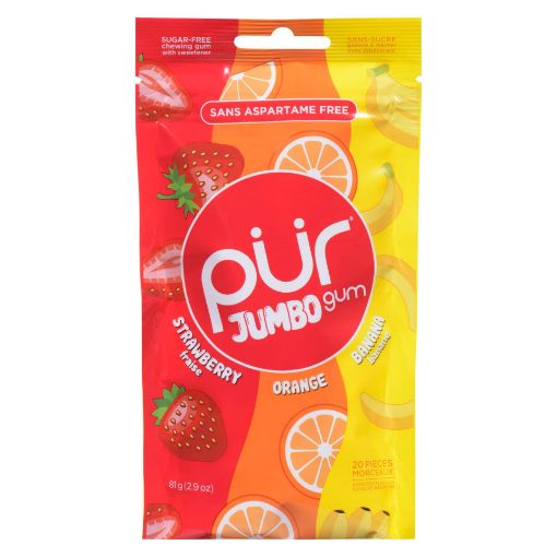 Picture of PUR GUM JUMBO GUM - STRAWBERRY, ORANGE, BANANA 10 X 20S 81GR