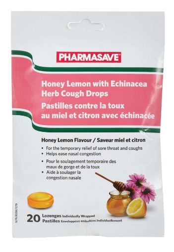 Picture of PHARMASAVE HERB COUGH DROPS - HONEY LEMON ECHINACEA 20S