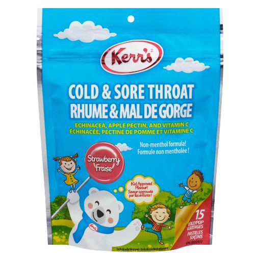 Picture of KERRS COUGH and SORE THROAT LOLLYPOPS - STRAWBERRY 15S