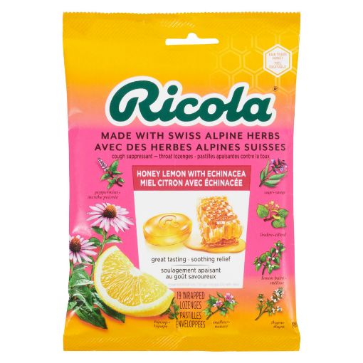 Picture of RICOLA SWISS HERB LOZENGE DROPS - HONEY LEMON W/ECHINACEA 19S