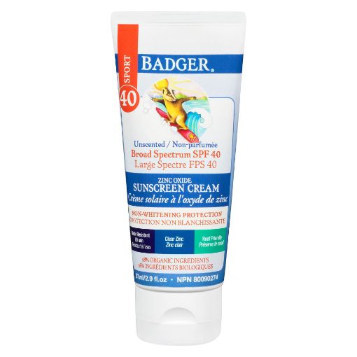 Picture of BADGER SPORT ZINC OXIDE SUNSCREEN CREAM - BROAD SPECTRUM - UNSCENTED SPF40 87ML             