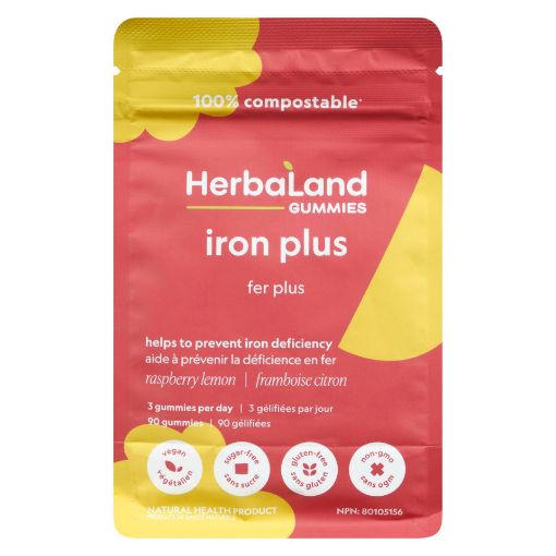 Picture of HERBALAND IRON PLUS GUMMIES - RASPBERRY LEMON 90S