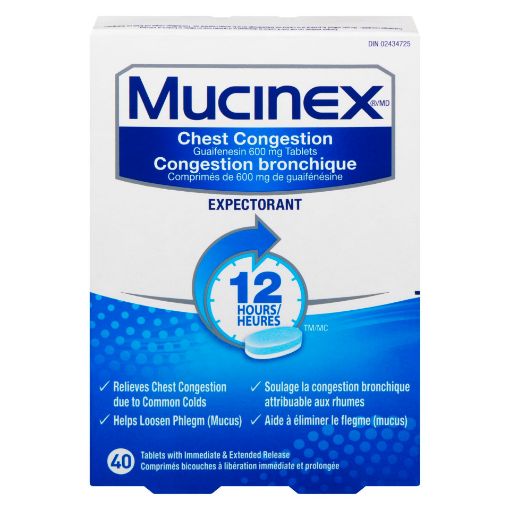 Picture of MUCINEX EXTENDED-RELEASE BI-LAYER 600MG TABLETS 40S