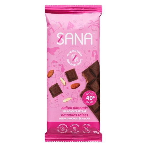 Picture of SANA MILK CHOCOLATE BAR -   SALTED ALMONDS 75GR