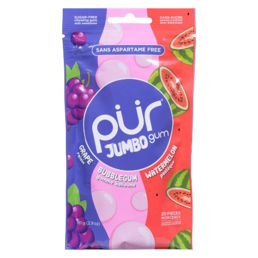 Picture of PUR GUM JUMBO GUM - GRAPE, BUBBLEGUM, WATERMELON 10 X 20S 81GR