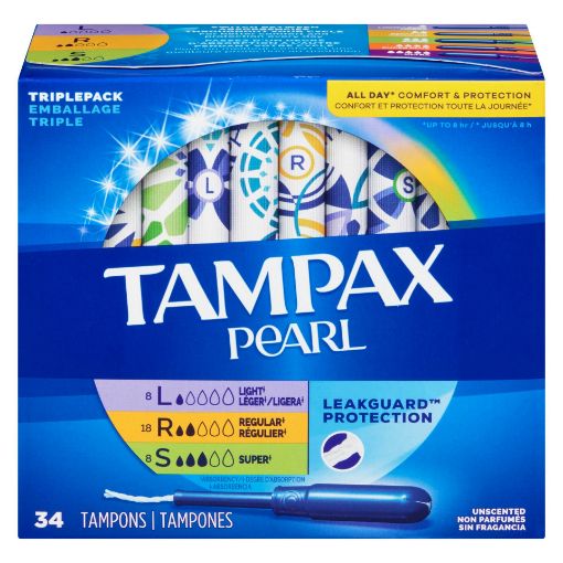 Picture of TAMPAX PEARL TAMPONS - TRI PACK LIGHT/REG/SUPER 34S