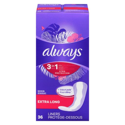 Picture of ALWAYS XTRA PROTECTION 3 IN 1  DAILY LINERS - XTRA LONG 1.2X 36S