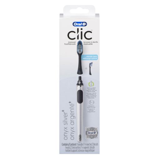 Picture of ORAL-B CLIC MANUAL TOOTHBRUSH ONYX SILVER HANDLE W/2 BRUSH REFILLS