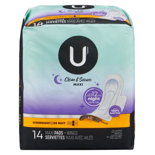 Picture of U BY KOTEX CLEAN and SECURE PADS - OVERNIGHT W/WINGS 14S