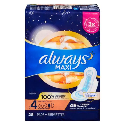 Picture of ALWAYS MAXI PAD - OVERNIGHT W/WINGS 28S                                    