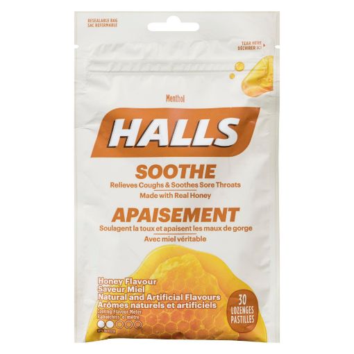 Picture of HALLS MENTHOL COUGH DROPS - HONEY BAG 30S                                  