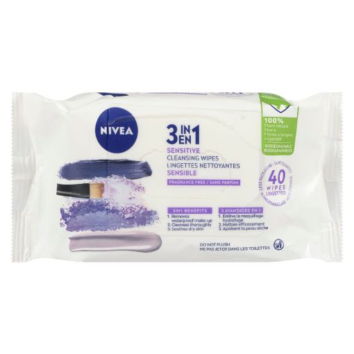 Picture of NIVEA 3-IN-1 BIODEGRADABLE SENSITIVE SKIN CLEANSING WIPES 40S