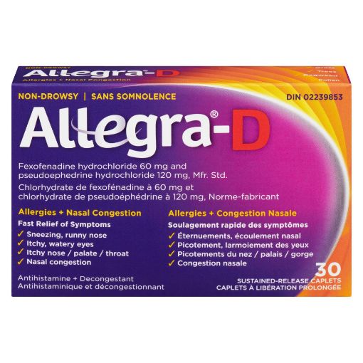 Picture of ALLEGRA-D - ALLERGY and DECONGESTANT CAPLETS 30S
