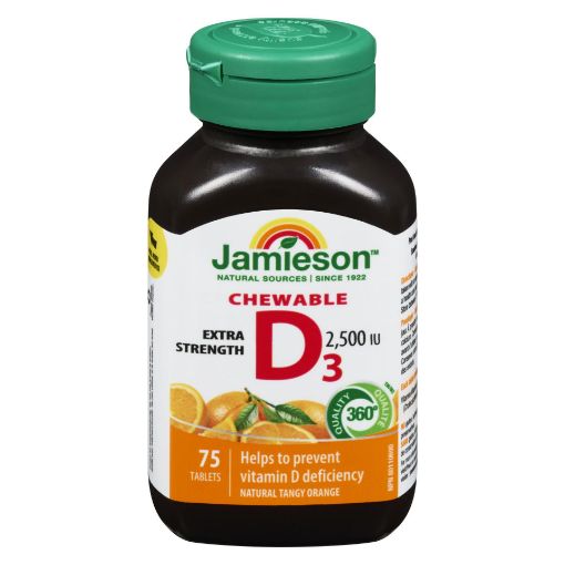 Picture of JAMIESON VITAMIN D3 2500IU CHEWABLE ORANGE TABLETS 75S