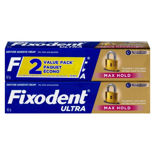 Picture of FIXODENT ULTRA MAX HOLD DENTURE ADHESIVE CREAM 2X62GR VALUE PACK           