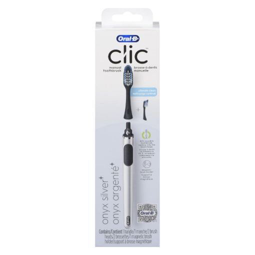 Picture of ORAL-B CLIC MANUAL TOOTHBRUSH ONYX SILVER HANDLE W/2 BRUSH REFILLS