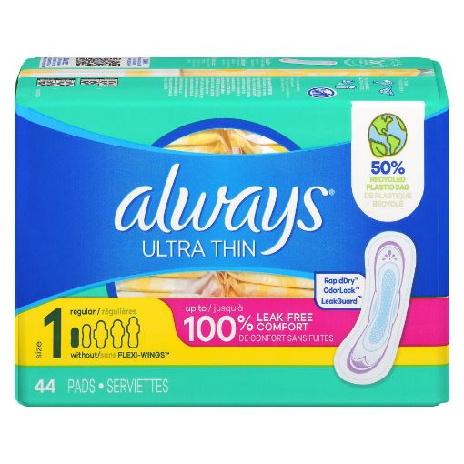 Picture of ALWAYS ULTRA THIN PADS SIZE 1 REGULAR ABSORBENCY UNSCENTED W/WINGS 44S     