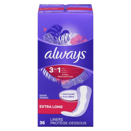 Picture of ALWAYS XTRA PROTECTION 3 IN 1  DAILY LINERS - XTRA LONG 1.2X 36S