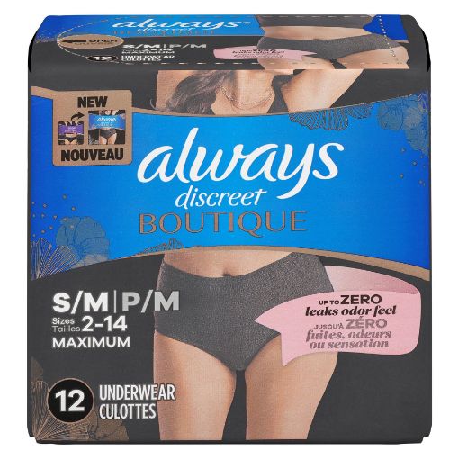 Picture of ALWAYS DISCREET BOUTIQUE UNDERWEAR - LOW RISE BLACK S/M 12S