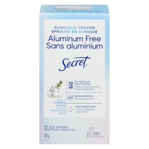 Picture of SECRET ALUMINUM FREE DEODORANT DRY SOLID - POWDER and COTTON 39GR