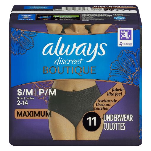 Picture of ALWAYS DISCREET BOUTIQUE UNDERWEAR - MAXIMUM - BLACK - SM/MED 11S