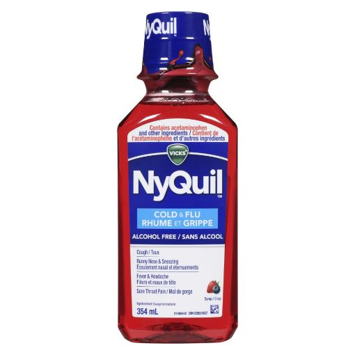 Picture of VICKS NYQUIL COLD and FLU SYRUP - ALCOHOL FREE -  MIXED BERRY 354ML