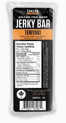 Picture of CARZAN GRASS FED BEEF JERKY BAR - TERIYAKI 20GR