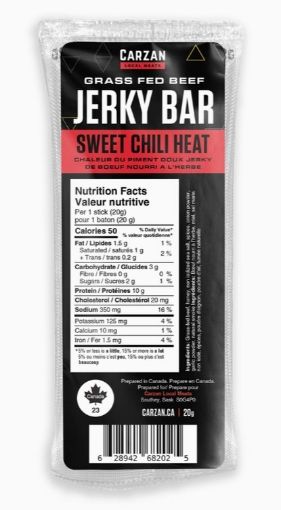 Picture of CARZAN GRASS FED BEEF JERKY BAR - SWEET CHILI HEAT 20GR