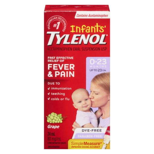 Picture of TYLENOL INFANTS - GRAPE - DYE-FREE DROPS 80MG 24ML