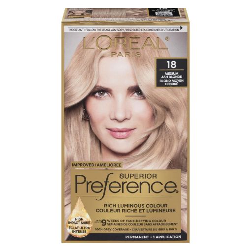 Picture of LOREAL PREFERENCE HAIR COLOUR - MEDIUM ASH BLONDE #18                      
