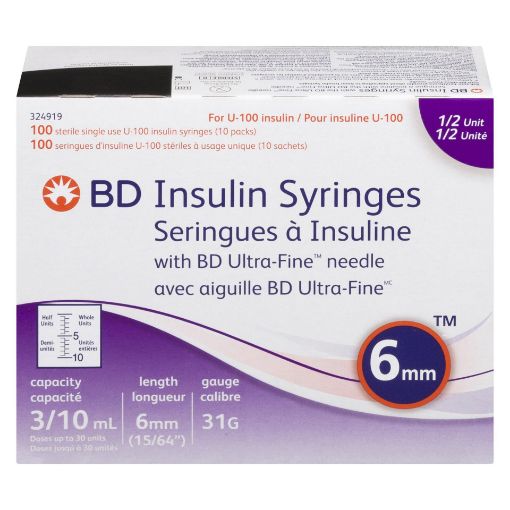 Picture of BD INSULIN SYRINGES W/BD ULTRA -FINE NEEDLE 0.3ML 31G 6MM HF UN 100S