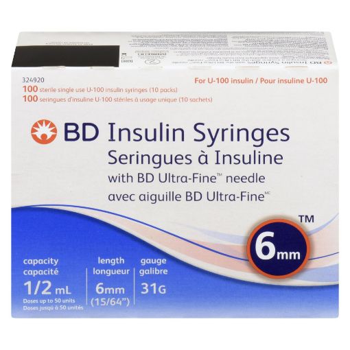 Picture of BD INSULIN SYRINGES W/BD ULTRA-FINE NEEDLE 0.5ML 31G 6MM  100S