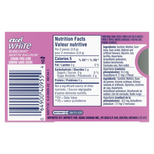 Picture of EXCEL WHITE GUM - BUBBLEMINT 12S                                           