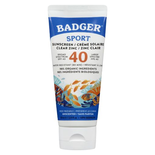 Picture of BADGER SPORT ZINC OXIDE SUNSCREEN CREAM - BROAD SPECTRUM - UNSCENTED SPF40 87ML             