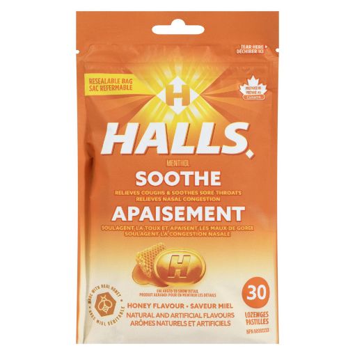 Picture of HALLS MENTHOL COUGH DROPS - HONEY BAG 30S                                  