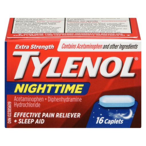 Picture of TYLENOL ACETAMINOPHEN - EXTRA STRENGTH - NIGHTIME CAPLET 16S               