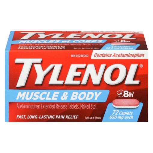 Picture of TYLENOL MUSCLE ACHE and BODY PAIN RELIEF 8HR CAPLET 650MG 72S