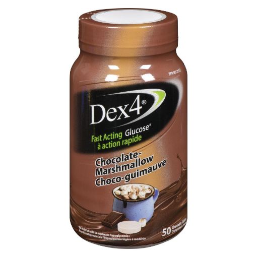 Picture of DEX 4 GLUCOSE TABLETS - BOTTLE - CHOCOLATE MARSHMALLOW 50S