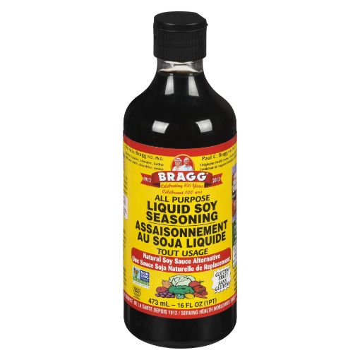 Picture of BRAGG ALL PURPOSE LIQUID SOY SEASONING - NATURAL SOY SAUCE ALTERNATIVE - GLUTEN FREE 473ML